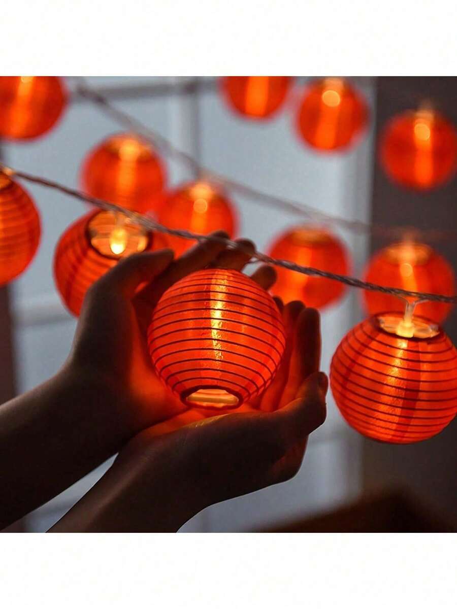 10/20pcs Battery Powered Red Nylon Lantern String Lights, Suitable For Bedroom, Nursery, Patio, Party, Mid-Autumn & New Year Decoration - Red Cloth Lantern - View 1