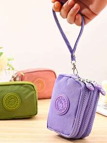 1个复古尼龙零钱包，带3个拉链隔层 - 男女通用迷你钱包，可装现金、卡片和硬币，可水洗防水，简约设计