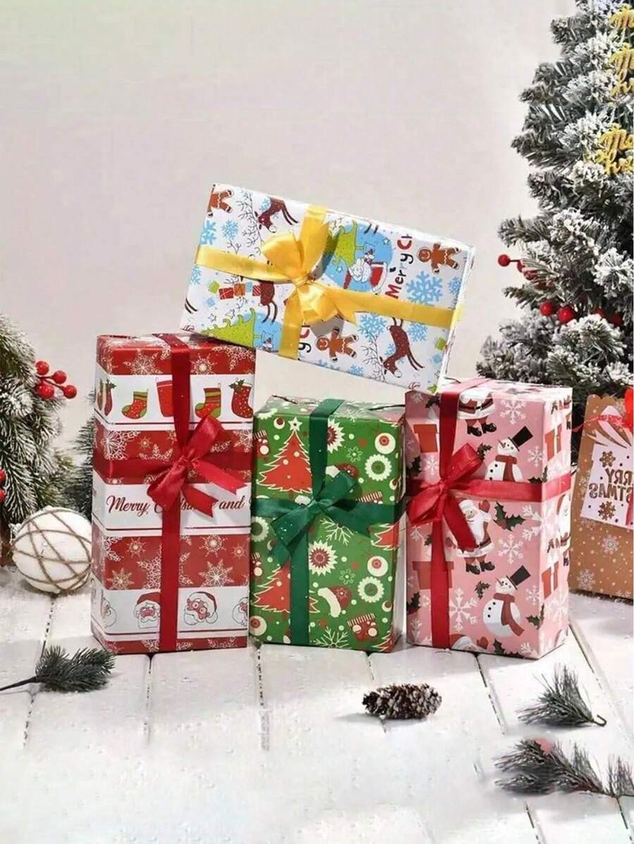 8pcs Shiny Christmas Gift Wrapping Paper - Red, Green, Gold, Blue, White & Pink Snowflake Reindeer Patterns - Elegant Holiday Packaging, Suitable For Christmas, Birthday, Wedding - Holiday Party Decor, Colorful Gift Design Christmas Christmas Decorations Christmas Pajamas Christmas Gifts Christmas Decor - Multicolor - View 1