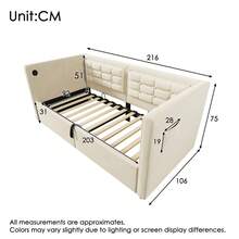 Sofá cama acolchado de 90 x 200 cm, sofá cama individual con almacenamiento hidráulico y estación de carga USB y tipo C, cama de invitados con somier de madera, beige, terciopelo, sin colchón.