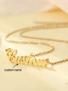 1pc Customized Daily Name Necklace, Personalized Name Necklace, Stainless Steel Customized Nameplate Pendant Necklace, Gift For Valentine's Day, Birthday, Bridesmaid, Christmas, Mother's Day, Her, Party, Fashionable Text Necklace To Showcase Charm - Multicolor - View 2