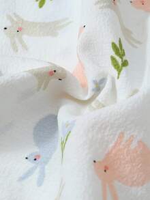 [Elegant Fields]Komplet piżamowy dla kobiet, uroczy top z nadrukiem króliczka, krótkim rękawem, kieszenią i kołnierzykiem oraz szorty z kokardką, bielizna nocna i odzież domowa - Biały - Zobacz 8