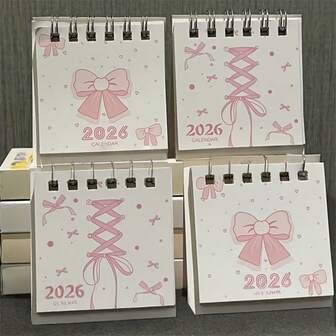 1pc Elegant Pink Bow Calendar With - Desk Organizer, Pastel Office Decor For Women, Girls, Birthday Or Wedding Gift - Yearly Planner (January - December 2026) - Compact Workspace Decoration