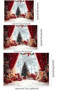 1pc 2D Flat Christmas Wonderland Style Backdrop Banner With Snowman, Christmas Tree, Wreath Elements, Multi-Size Polyester Material, Suitable For Christmas Party Decoration, Indoor Celebration, Christmas Party Photography Background, Photo Studio Props And Holiday Gathering Background - Multicolor - View 4