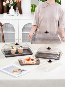 Plastic PET Material, Multi-Size Rectangular Display Trays With Dustproof Lid Cover, Unbreakable, Reusable Fruit Plate, Dessert, Snack, Cake Tray, Suitable For Various Festivals, Weddings, Parties, Banquets - Smoke Gray - View 3