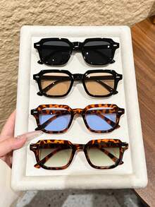 4pcs Classic Fashion Rectangular Frame Glasses Set - Plastic Frame Multi-Color PC Lens With Rivet Design, Fashionable Accessory For Casual Daily Wear, Lightweight And Durable, Suitable For Fashion Outfits, Daily Parties, Holiday Gifts - Multicolor - View 7