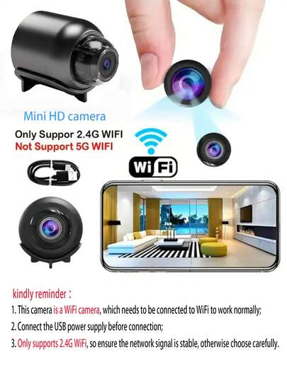 1pc/ Mini Slimme Camera, 2.4GHz Wireless WiFi Security Camera USB/Battery Powered, Portable Indoor/Outdoor Monitor Home, Office, Car Pet, AI Motion Tracking, Night Vision view 4