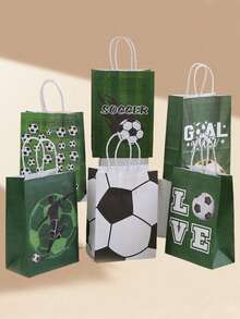 5/25 Pcs Football Theme Printed Gift Bags With Handles - Suitable For Sports-Themed Parties, Sports Shopping Bags, Kraft Paper Bags, Back To School And Birthday (Christmas, Halloween, New Year Gift Packaging Kraft Paper Bags) - Multicolor - View 10