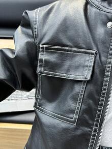男童宽松保暖外套，适合日常、上学、休闲和户外活动穿着，秋冬季款 - 黑色 - 查看 5