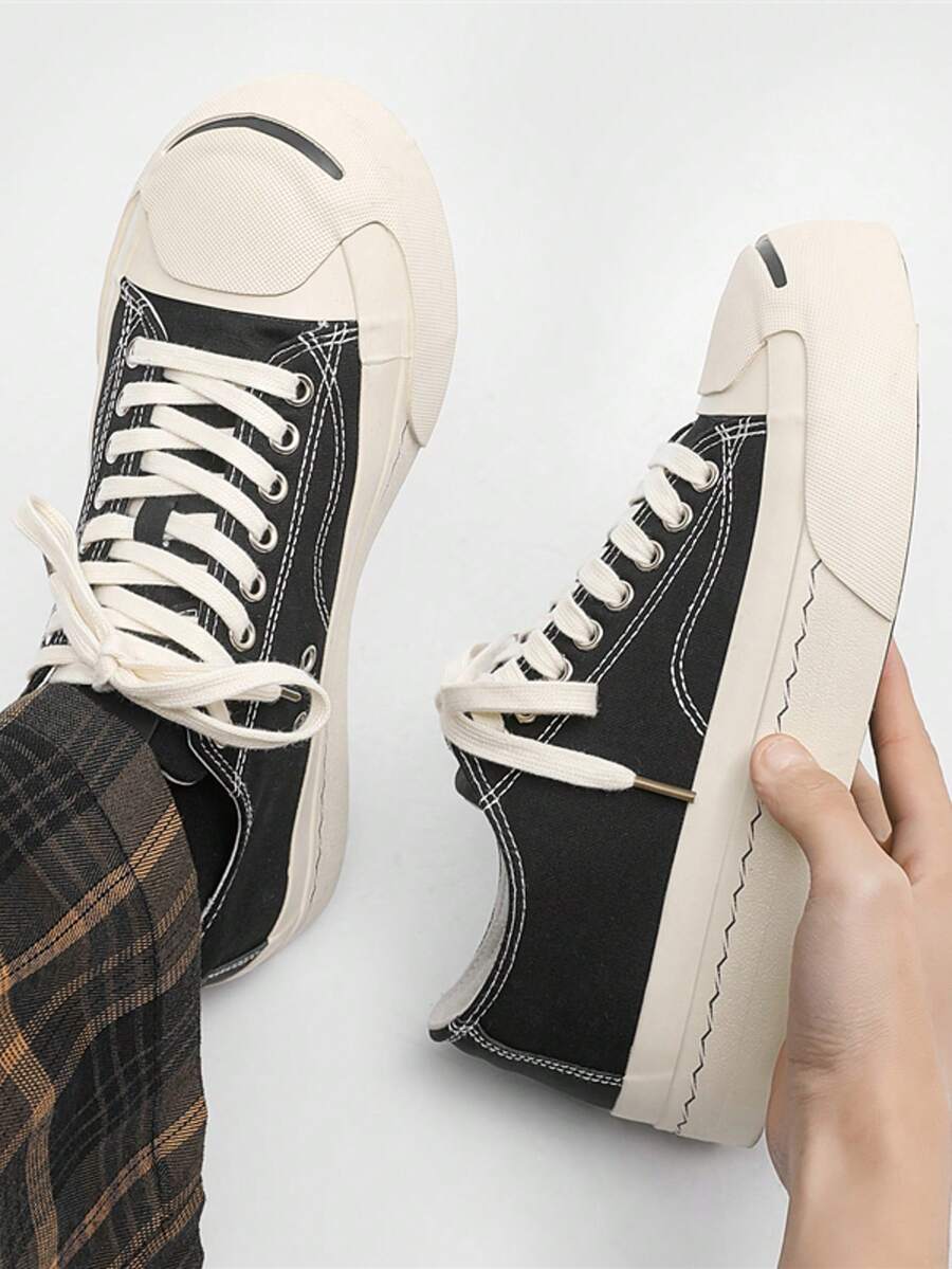 Teens' Canvas Shoes, Niche Design Couple Casual Sneakers, Unisex Low-Top Face Thick Sole Retro Breathable Canvas Shoes