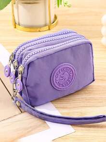 1个复古尼龙零钱包，带3个拉链隔层 - 男女通用迷你钱包，可装现金、卡片和硬币，可水洗防水，简约设计