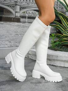 Women's Thick Sole Over-The-Knee Boots, Fashion High-End Autumn/Winter Leather Riding Boots,White Boots - White - View 18