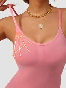 Áo hai dây không đường may, thích hợp cho dịp năm mới, Lễ tình nhân, mùa xuân, hè, thu, đông, giúp thon gọn vòng eo, phong cách thể thao thường ngày, yoga, màu trơn đa năng, tôn dáng, vòng một quyến rũ, màu hồng. - Hồng - Xem 7