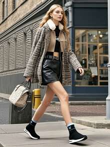 1 Pair Women's Fashion Boots, Slip-On Breathable Mesh Sock Boots, Casual Lightweight Non-Slip Versatile Elevator Ankle Boots