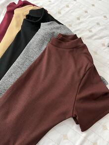 Women's Body MANGUINHA Elegant Minimalist Bory Gray Basic Short Sleeve Thick Fabric Hollowed-Out Closed Neckline Plain Launch 2024 - 紫紅色 - 查看 3