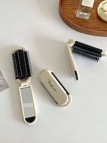 1 Piece Foldable Hair Brush With Mirror, Portable Pocket Comb, Compact Travel Hairbrush, Anti-Static Detangling Hair Brush, 2-In-1 On-The-Go Hair Comb (Suitable For Placing In Handbags). It Is Perfect For Travel, Office And Daily Use. It Is An Ideal Birthday Gift For Women And Adults, And Also An Excellent Christmas Present For Friends, Suitable For Convenient Home Use. It Features A Simple And Elegant Design.