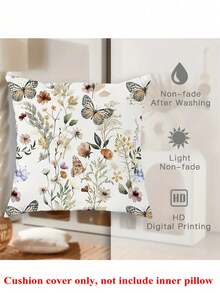 2 pezzi Federe decorative per cuscini con motivi floreali e farfalle verdi, 45x45cm, copricuscini per soggiorno, camera da letto, divano, letto, decorazione per feste di primavera (Imbottitura cuscini non inclusa) - Castano - Visualizzare 8