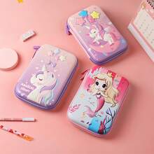 Estuche para lápices de gran capacidad con diseño de unicornio, caja de papelería 3D estereoscópica de EVA, nuevo modelo para estudiantes de primaria, estuche para lápices de niñas, estuche para lápices de comercio transfronterizo