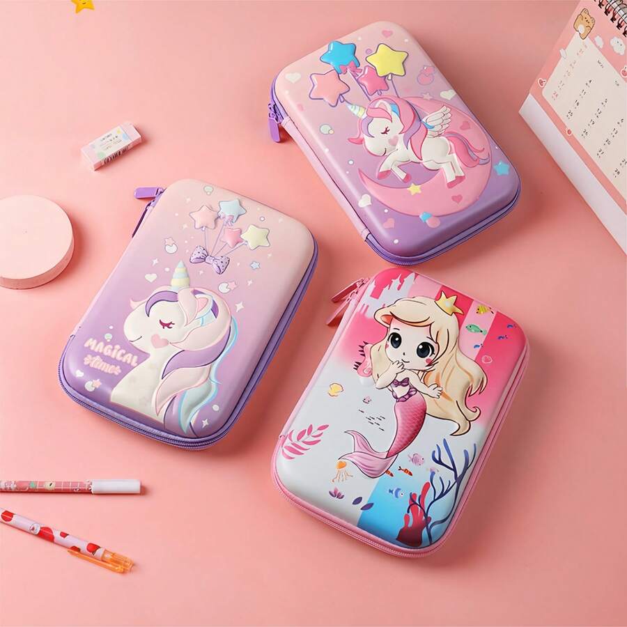 Estuche para lápices de gran capacidad con diseño de unicornio, caja de papelería 3D estereoscópica de EVA, nuevo modelo para estudiantes de primaria, estuche para lápices de niñas, estuche para lápices de comercio transfronterizo