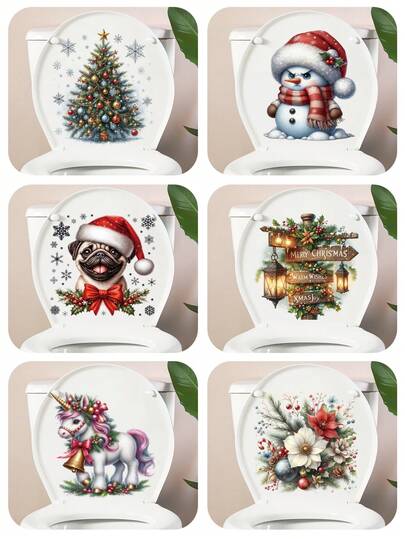 1 Set Christmas Series Toilet Stickers | Matte PVC Material | Bedroom Wall Stickers | Self-Adhesive Decorative Stickers | Removable No Residue | Bathroom Decor | Home Decor | Christmas Decoration Wall Decor Home Decor Christmas Decorations Christmas Decorations Home