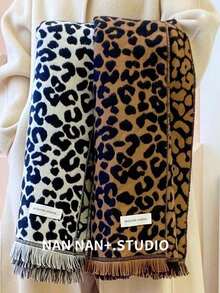 1 pezzo Sciarpa da donna, nuova sciarpa jacquard con stampa leopardata reversibile, calda e confortevole per collo, adatta per abiti in autunno/inverno - Multicolore - Visualizzare 3