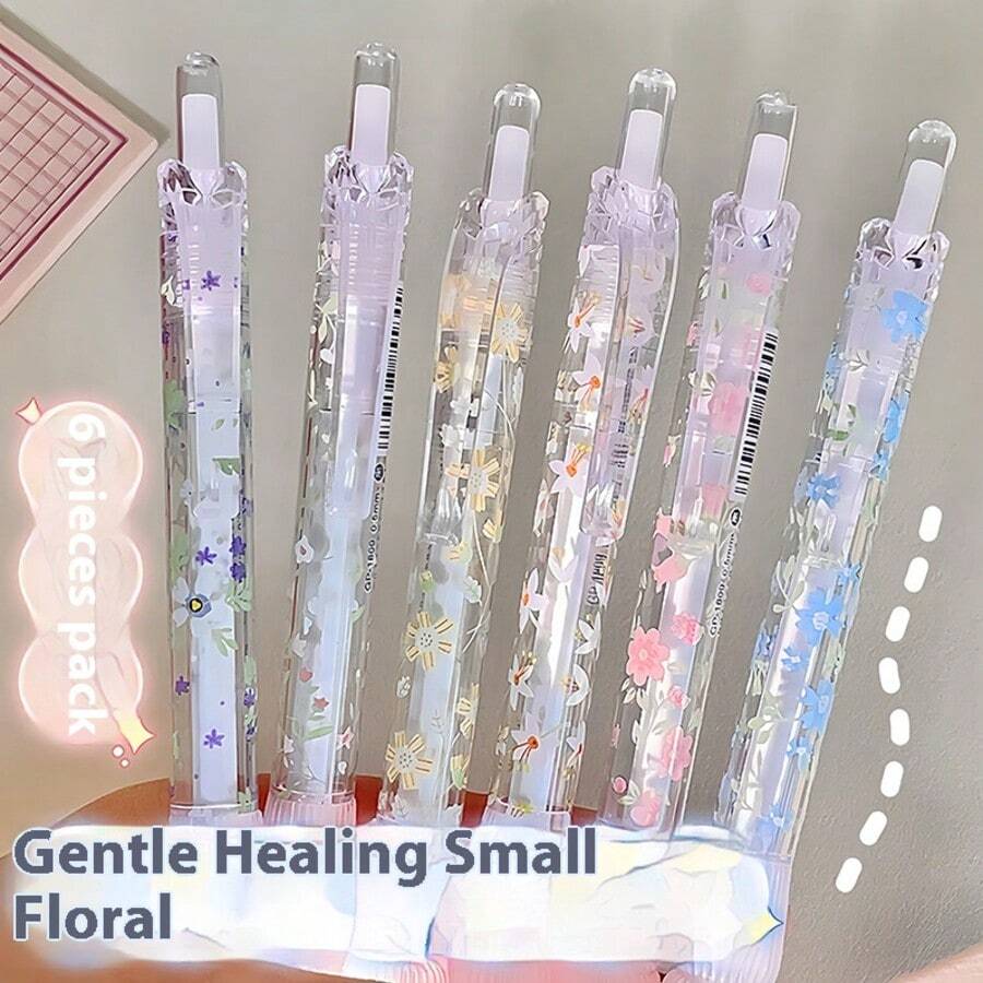 Edición limitada de bolígrafo de prensa con diseño floral pequeño y valor estético alto, pincel negro de secado rápido, bolígrafo de prensa con movimiento de pregunta, suministros de papelería para estudiantes, suministros de oficina y estudio, suministros de escritura y corrección