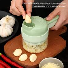 Conjunto de picadora de alimentos multifuncional, 4 en 1, picadora de alimentos eléctrica portátil, accesorio de cocina, procesadora de alimentos inalámbrica, adecuada para frutas, verduras y carnes. - Verde - Ver 2