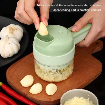 Conjunto de picadora de alimentos multifuncional, 4 en 1, picadora de alimentos eléctrica portátil, accesorio de cocina, procesadora de alimentos inalámbrica, adecuada para frutas, verduras y carnes.