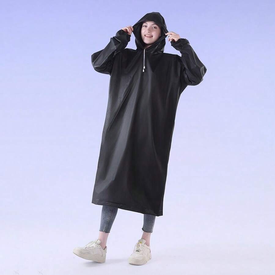 1pc Drawstring Rain Poncho, Portable Reusable Rain Jacket For Outdoor, Children And Adults, Fashion - Multicolor - View 1