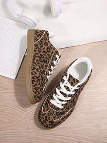 1 Pair New Women's 2025 Leopard Stripe Decor Flat Trainers, Casual Skate Shoes, Suitable For Daily Casual, Outdoor Hiking, Multi-Function, Size 35-43 (Recommend Ordering One Size Up) - Brown - View 6