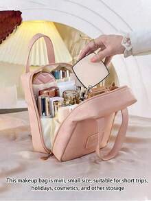 1pc Travel Makeup Bag, PU Toiletries Bag,Multi-Functional Storage Bag, Beauty Storage Bag, Perfume Storage Box, Large Capacity Cosmetic Bag, Holiday Travel Toiletry Bag,Waterproof Makeup Bag,Organization And Storage, Beach Bag, Handbag,Vanity,Summer Travel Essentials,Bohemian Style, Minimalist Style