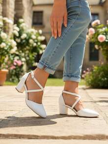 时尚舒适的女士高跟鞋 - 白色 - 查看 1