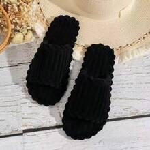 Cotton Slippers Corduroy Single-Toe Corduroy TPR Open-Toe Men And Women Couples Home And Out Four Seasons Sandals - màu đen - Xem 4