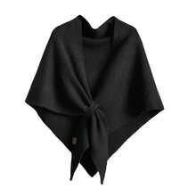 Women Knitted Shawl Wrap Solid Color/Stripe Triangle Warm Scarf Poncho Fashion Accessory - 黑色 - 查看 6