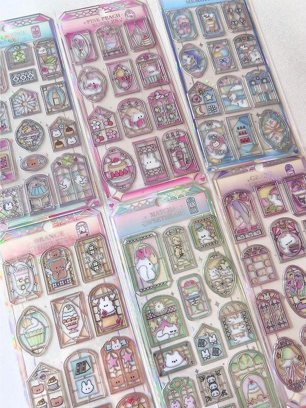 12-14pcs Glass Window Stickers, 3D Holographic Stickers, Laser Diary/Water Cup Decor