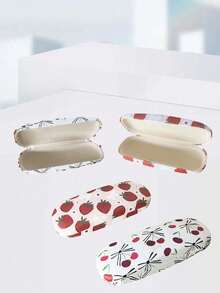 1pc Minimalist Fruit Eyeglasses Storage Box, Anti-Drop & Pressure Resistant Metal Box, Minimalist Student Eyeglasses Case, Cherry & Strawberry PU Leather Eyewear Case, All Season