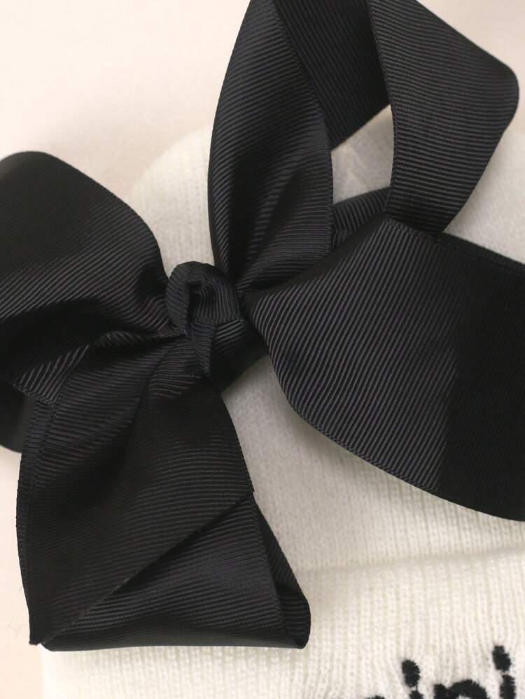 1 pieza Gorro de bebé con bordado de lazo, gorro, gorro de punto cálido y acogedor para niños, accesorio para exteriores, gorro de invierno para niña estilo Y2K de punto cálido y lindo para bebés y niños, gorro de bebé recién nacido negro - 1PC - Añade 8