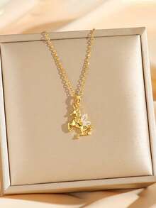 1pc Fashionable Cubic Zirconia Inlaid Pegasus Pendant Necklace, Stainless Steel, Gift For Mother's Day, Halloween, Christmas, New Year, Birthday