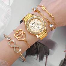 SOKI SOKI 1 Set Women's Fashion Casual Quartz Watch, Paired With Stylish Arrow Bracelet, Creative 8-Shaped Heart Diamond Bracelet Watch, Suitable For Daily Wear, Birthday Gift, Party, Holiday Gathering, Ideal Gift For Yourself Or Friends - Gold - View 7