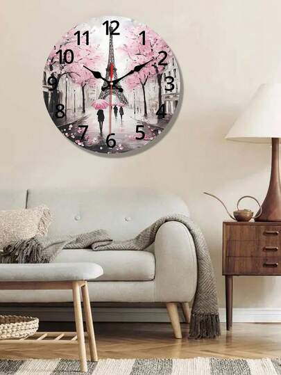 Eiffel Tower Paris Art Wand Klok Silent, 10 12 Inch, Wood Crafted Living Room, Bedroom, Office Battery Operated (AA Not Included)