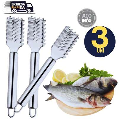Kit 03 Escamador de Peixe Limpador Inox Para Escamas Remove Escamas do Peixe Linha Premium Alta Qualidade