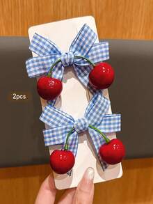 2pcs Cute Cherry Bow Hair Clips, Sweet Style Hair Accessories Suitable For Daily Use, Affordable Hair Decor