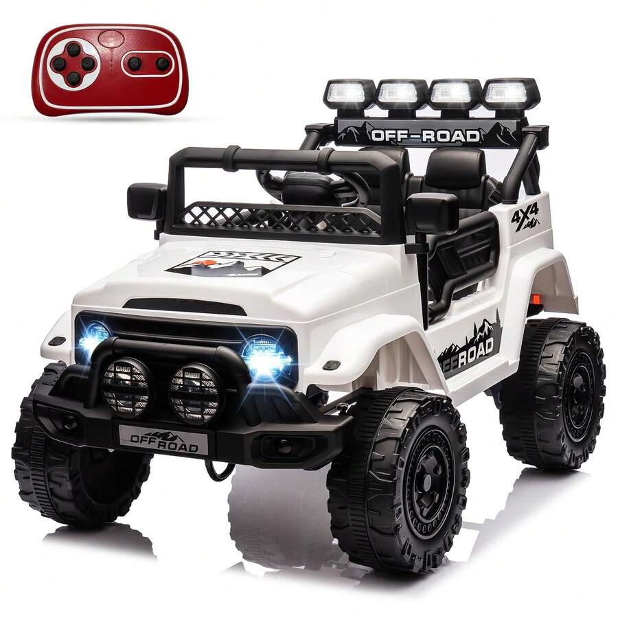 Huisuilinss Kids Ride On Truck,12V Ride On Car,Electric Car With 5MPH Max Speed,Remote Control,Steering Wheel,Accelerator Pedal,Treaded Tires,Music,Ride On Toy For Kids Ages 37-96 Months - 白色 - 查看 1