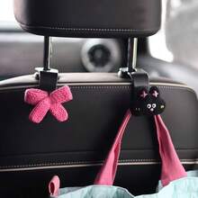 2pcs - Cute Rabbit + Bow Seat Hook, Hidden Rear Seat Storage Hook, Adorable Fresh Design, Multifunctional Car Accessories For Organizing Bags, Water Bottles, Etc., Durable Car Seat Hook