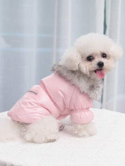 PETSIN Ropa nueva para perros Suéter de esquí, gran cuello de piel de moda, abrigo de algodón para mascotas de 3 capas grueso y cálido para invierno, ropa de forro polar para perros pequeños para otoño/invierno, adecuado para poodle, bichón frisé, schnauzer