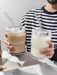 6pcs, 350ml/12oz Glass Cups, High-Quality Transparent Glass Cups With Lids And Straws, Durable, Easy To Clean, Reusable, Suitable For Coffee, Iced Tea, Juice, Water, Milk Tea, Home And Office Use - Ideal Gift For Christmas, Halloween, Thanksgiving - 6-pack Glasses - View 5