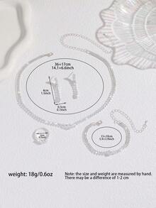 5 件奢华水钻几何项链、耳环、手链、戒指首饰套装，优雅时尚，适合婚礼、派对、日常通勤 - 銀色 - 查看 6