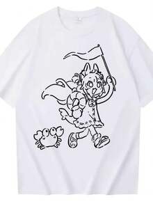 Sameko Saba Graffiti Graphic Fashion Summer Cotton T Shirt Casual Short T-Shirt Tee Harajuku Tshirt Anime Manga T-Shirt Tops.Jpg - Trắng 2 - Xem 1