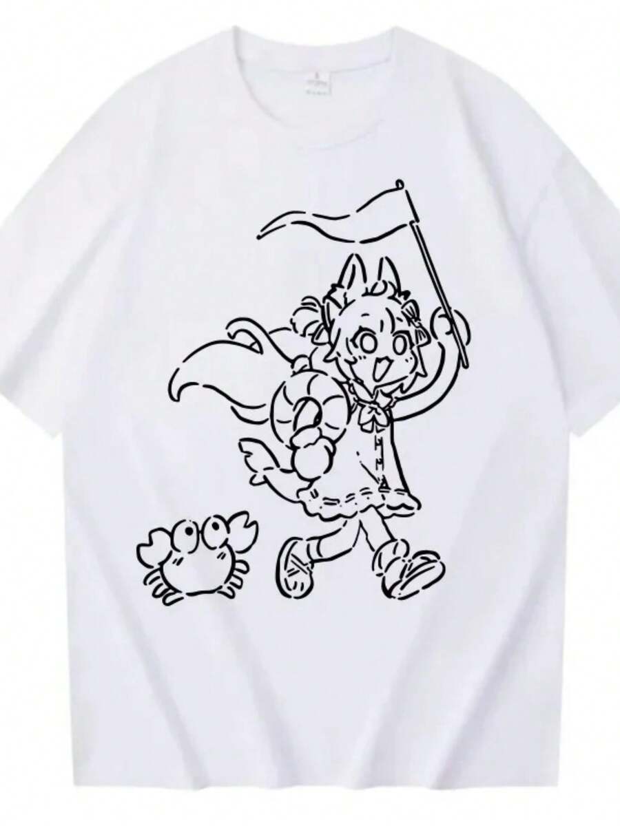 Sameko Saba Graffiti Graphic Fashion Summer Cotton T Shirt Casual Short T-Shirt Tee Harajuku Tshirt Anime Manga T-Shirt Tops.Jpg - Trắng 2 - Xem 1