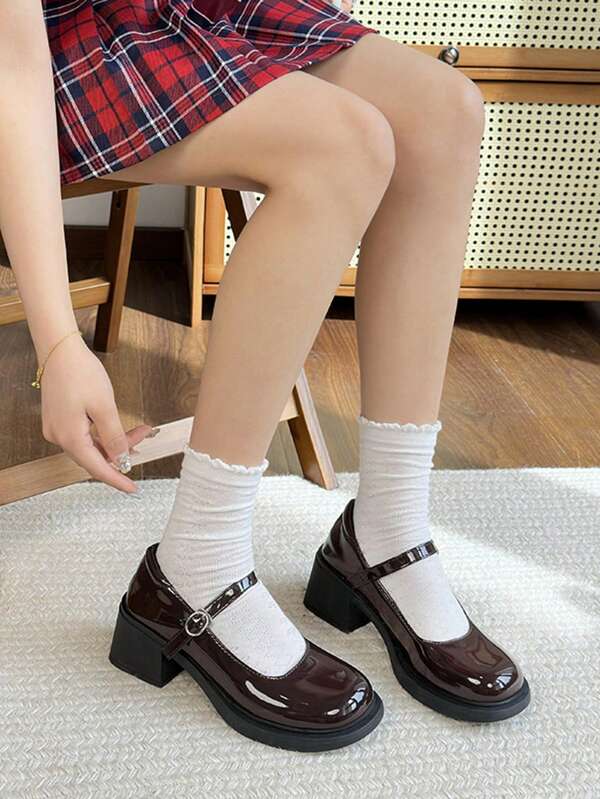 Zapatos Mary Jane estilo retro francés, combinados con faldas y zapatos de cuero pequeños, nuevos tacones gruesos de punta redonda para niñas, para primavera y otoño